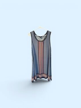 166–Max Edition Navy and Red Patterned Midi Dress